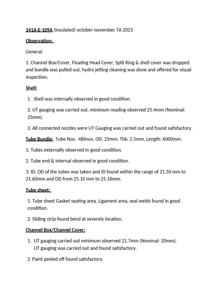 Insulated Shell and Tube Inspection Report | PDF