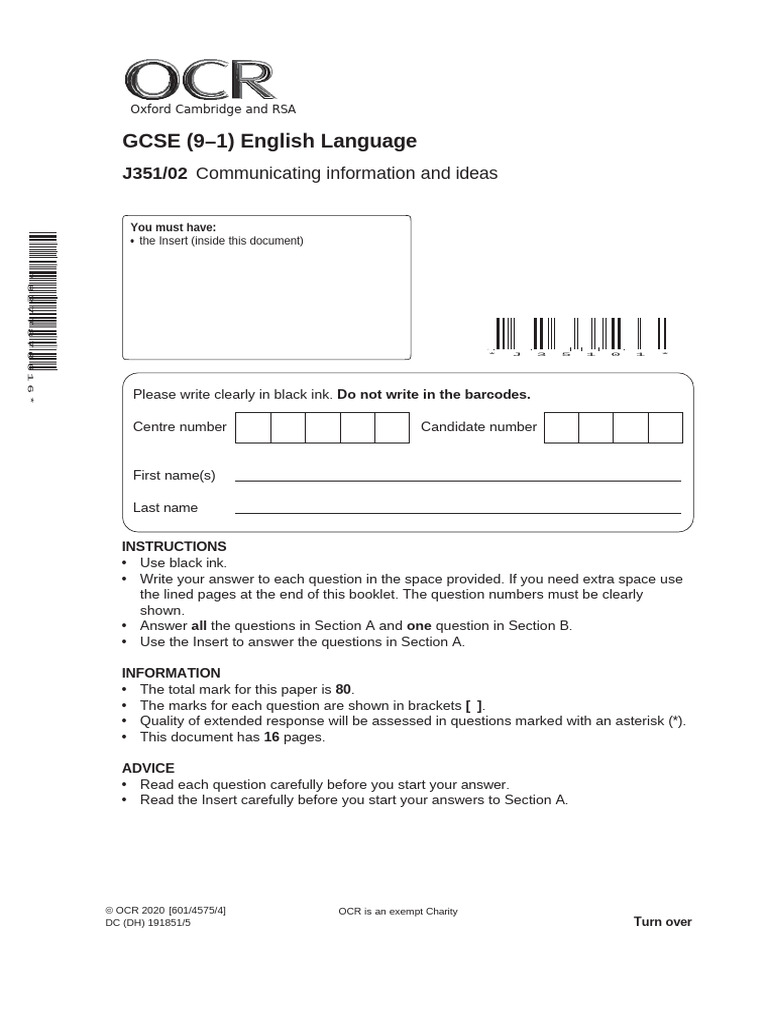OCR GCSE English Language Exam Guide | PDF
