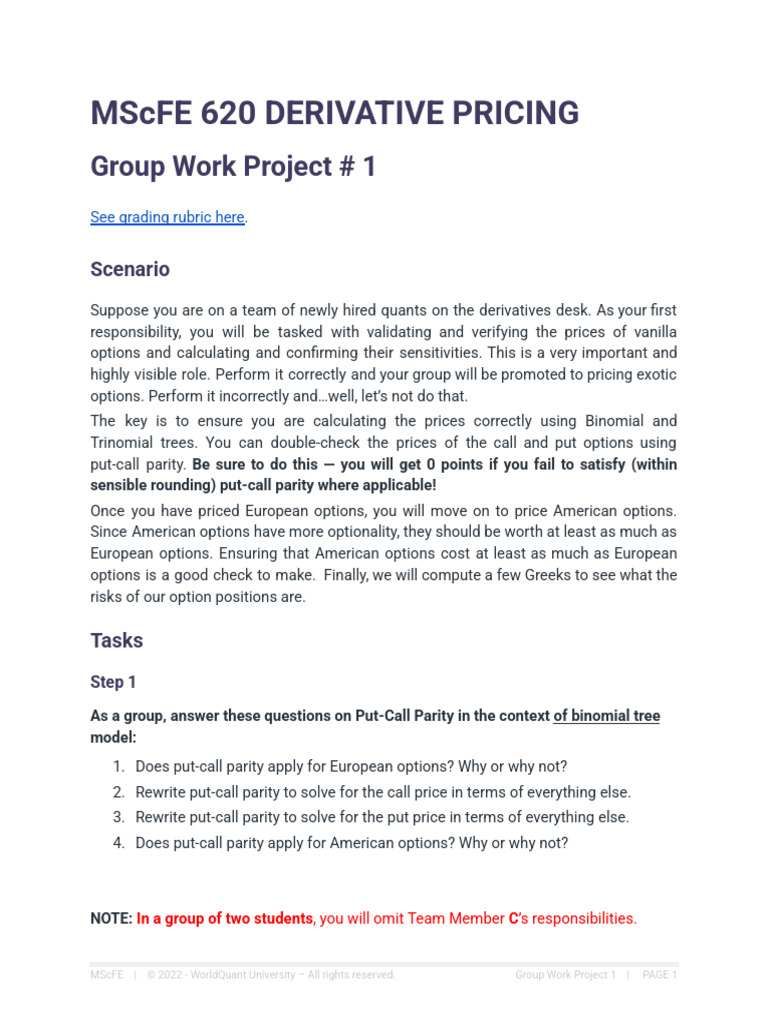 MScFE Derivative Pricing Project 1 | PDF | Greeks (Finance) | Option ...