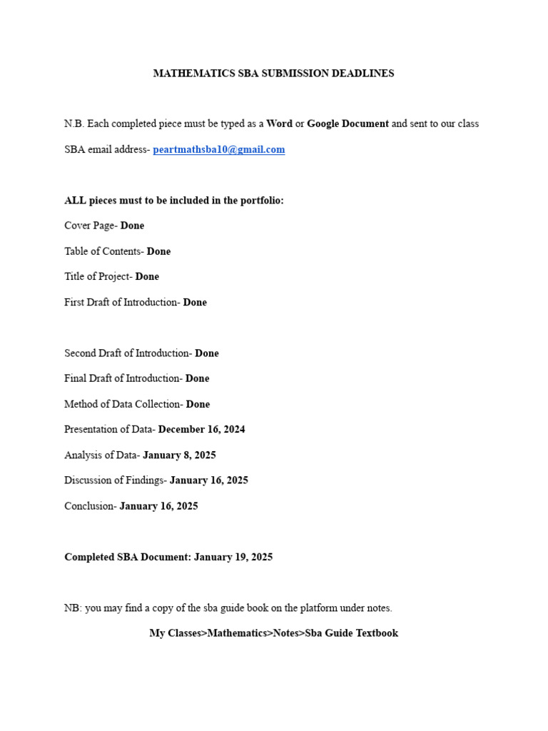 Mathematics Sba Submission Deadlines - Grade 11 | PDF