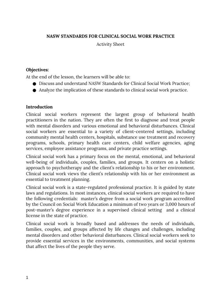 NASW Clinical Social Work Standards | PDF | Social Work | Confidentiality