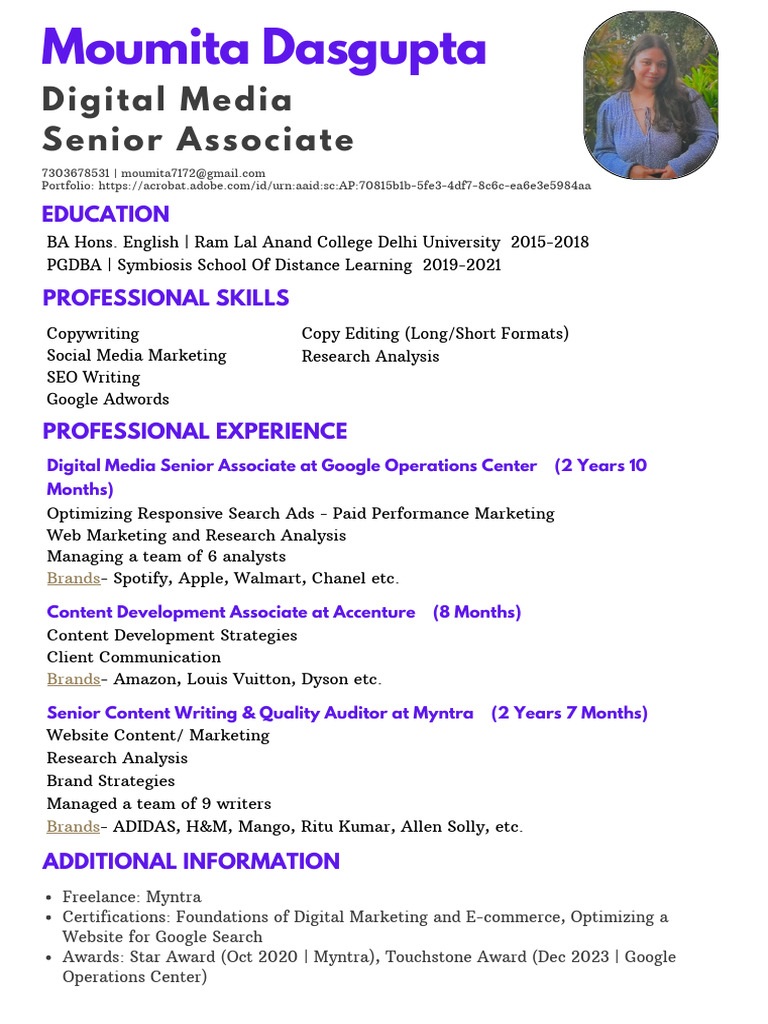 Image showcasing Resume With Portfolio | PDF