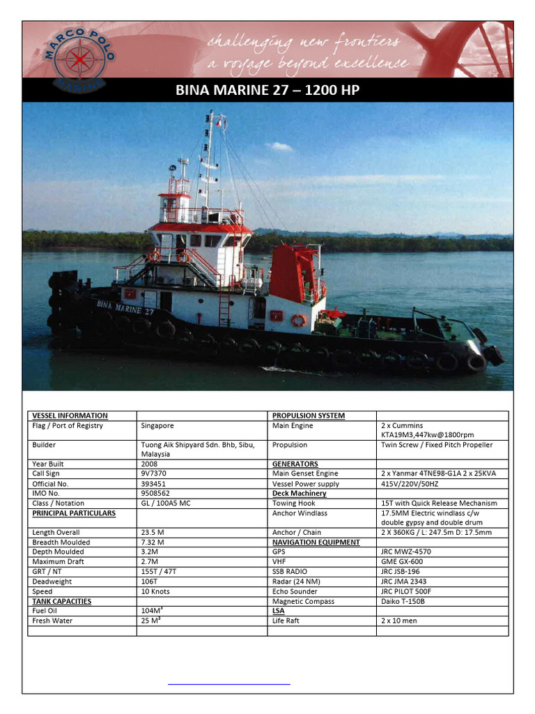 Vessel Specifications and Propulsion Details | PDF | Ships | Shipping