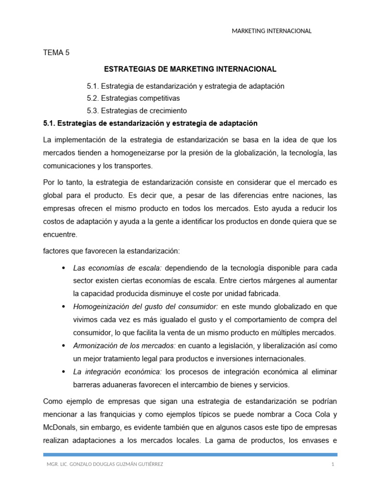 Tema 5 Estrategias de Marketing Internacional | PDF | Marketing | Business