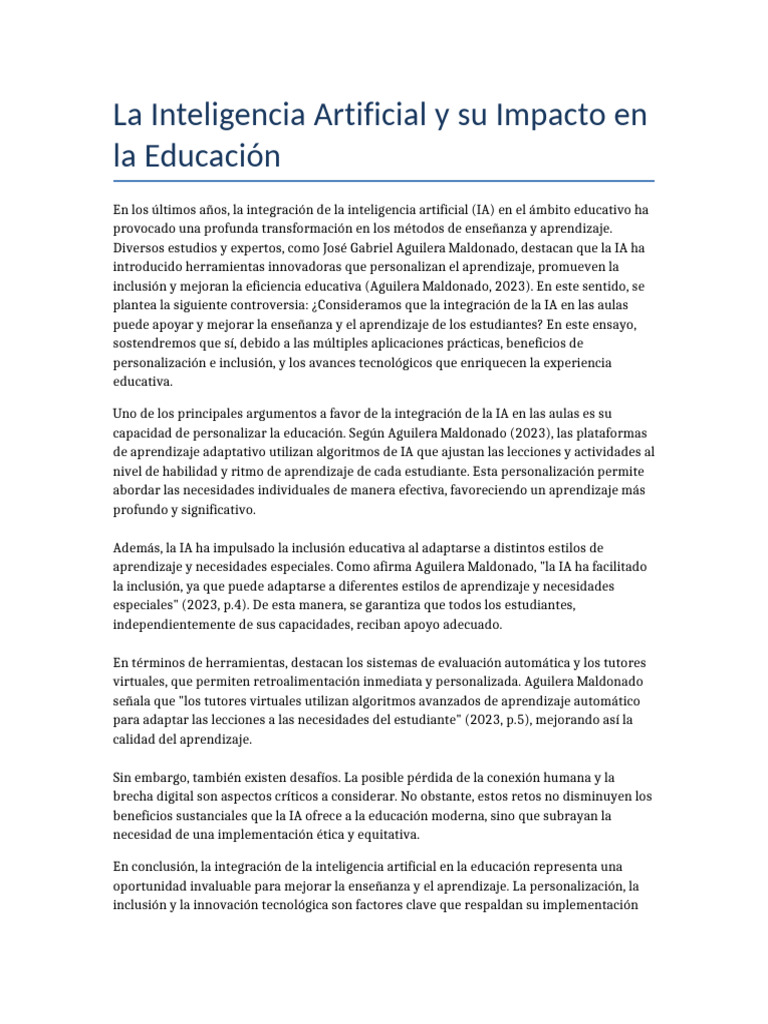 Impacto de la IA en la Educación | PDF | Inteligencia artificial ...