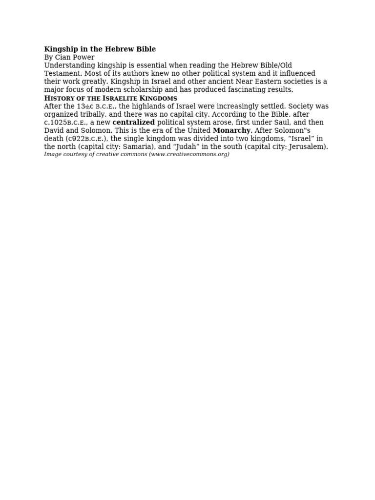 Kingship in the Hebrew Bible Explained | PDF | Jesus | Kingdom Of Judah