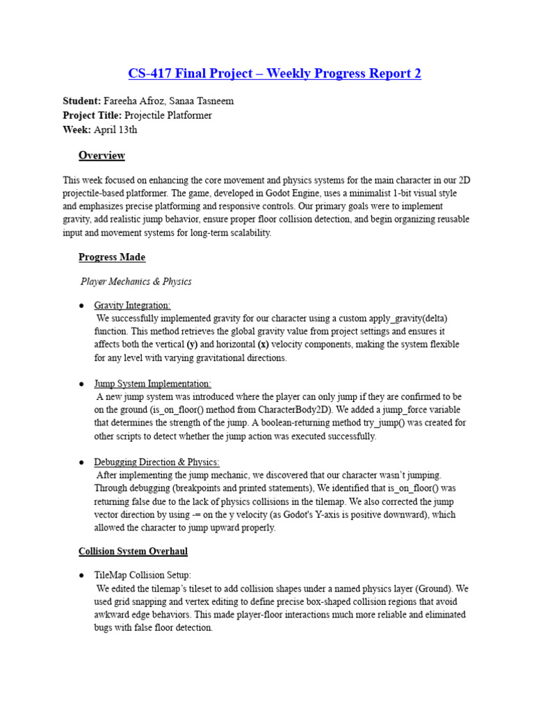 CS-417 Final Project - Weekly Progress Report 2 | PDF | Computing