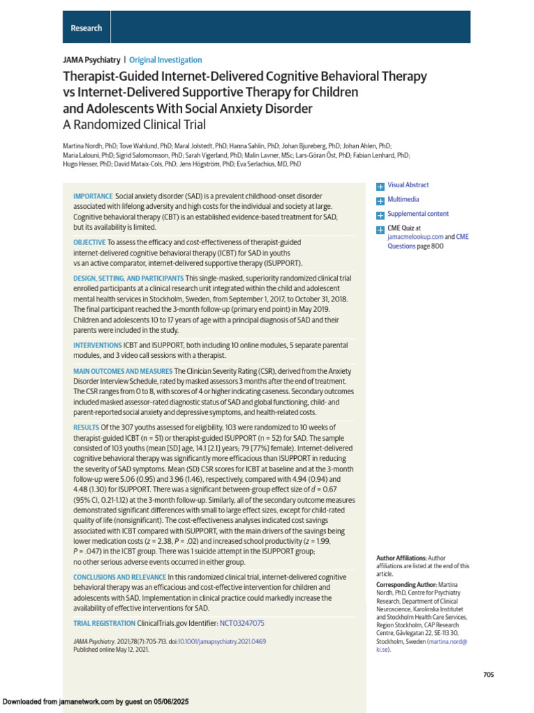 Efficacy of ICBT for Social Anxiety in Youth | PDF | Cognitive ...