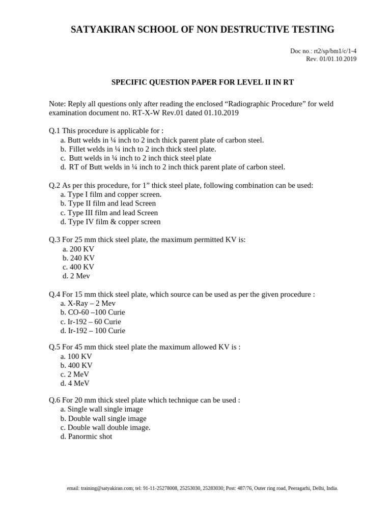 RT Level II Exam for Weld Radiography | PDF | Radiography | Welding