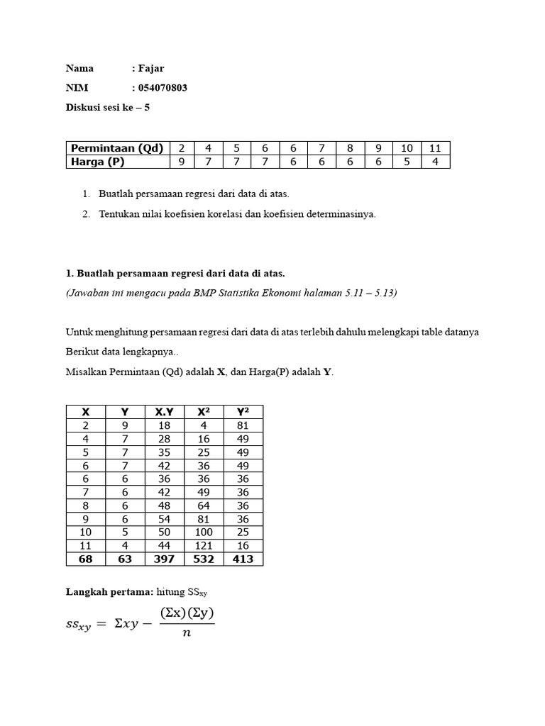 Persamaan Regresi dan Koefisien Korelasi | PDF