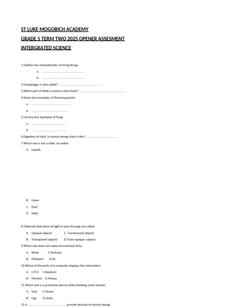 Grade 5 Integrated Science Assessment | PDF