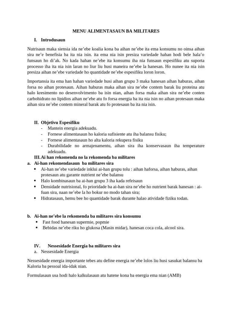 Menú Nutricional para Militares | PDF