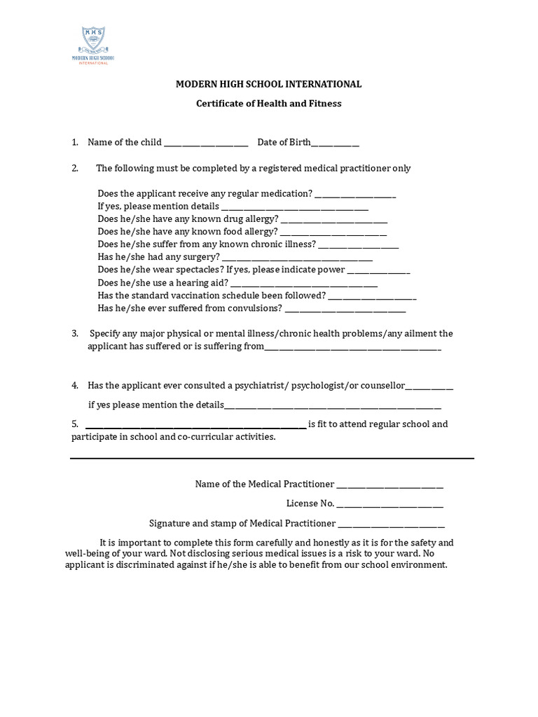 Revised Medical Form for ERP 1 | PDF