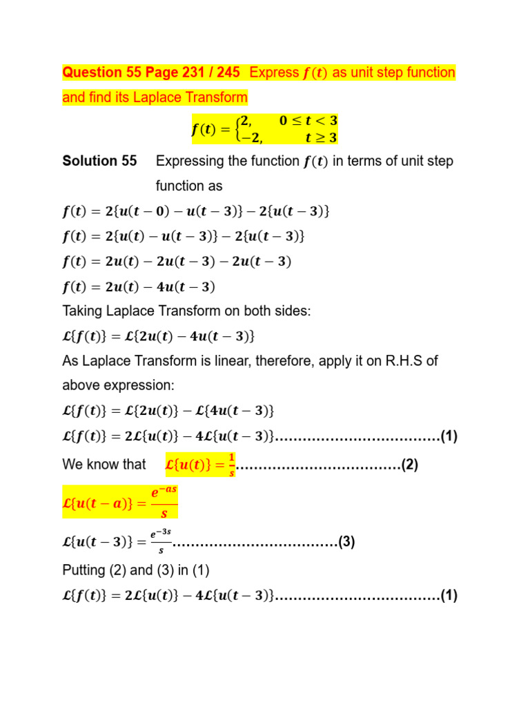 LT of Unit Step Function | PDF | Calculus | Fourier Analysis