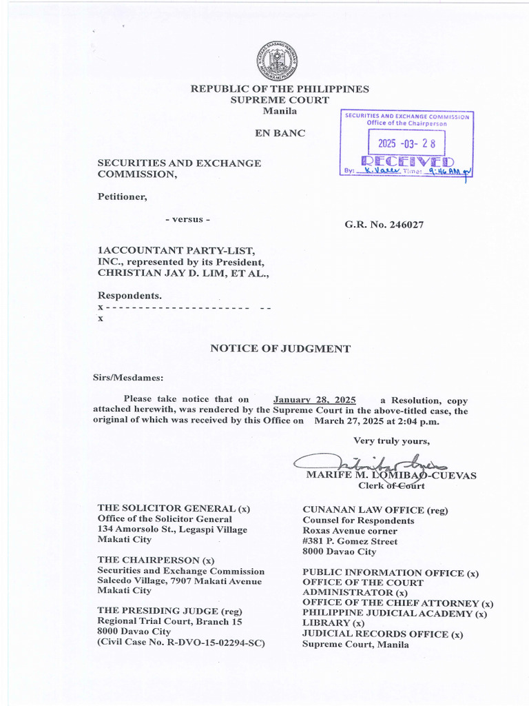 2025notice SEC Vs 1accountant Party List Notice of Judgment 2025 | PDF