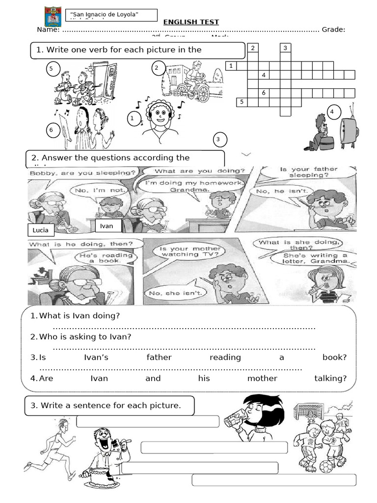 English Test - Present Progressive-3rd | PDF