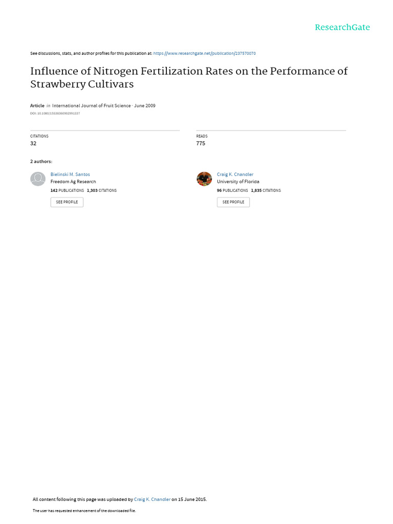 Influence of Nitrogen Fertilization Rates On The Growth of Strawberries ...
