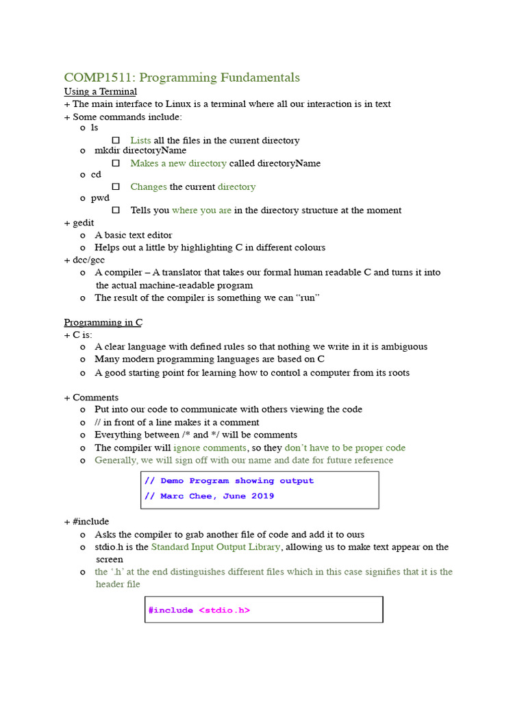 COMP1511 - Programming Fundamentals Lecture Notes - COMP1511 ...