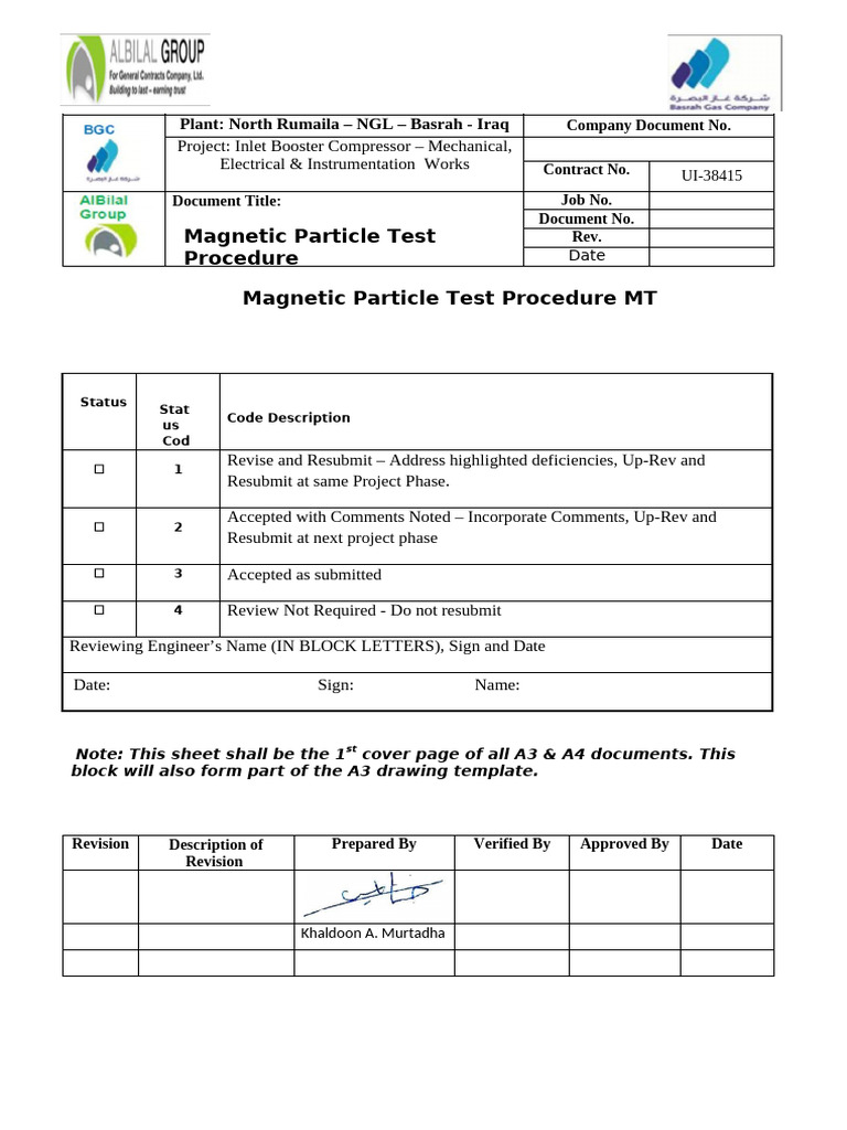 Magnetic Particle Test Procedure (MT) | PDF | Nondestructive Testing ...