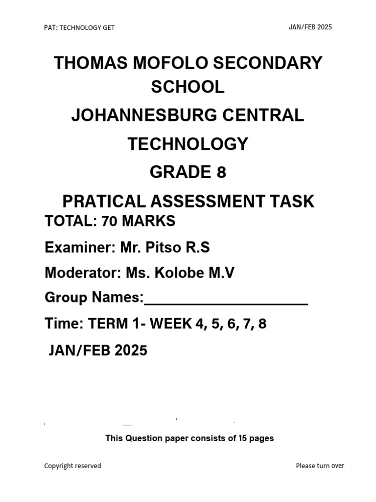 Grade 8 Technology Mini PAT Term 1 | PDF | Design | Drawing