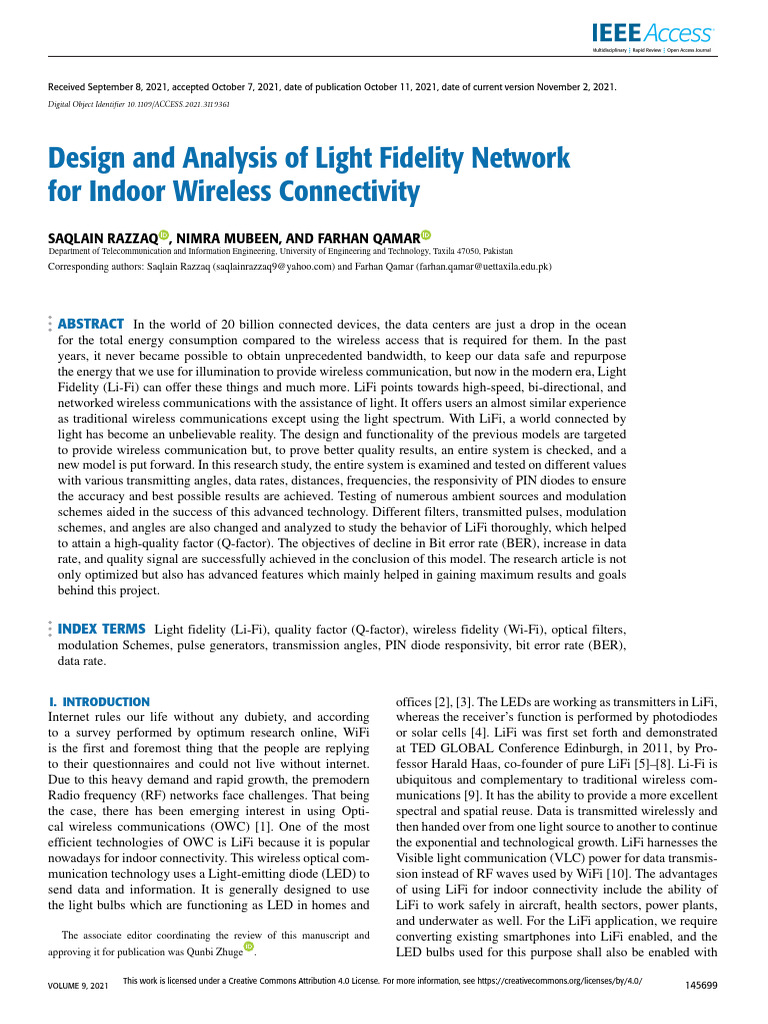 Li-Fi Network Design for Indoor Connectivity | PDF | Filter (Signal ...
