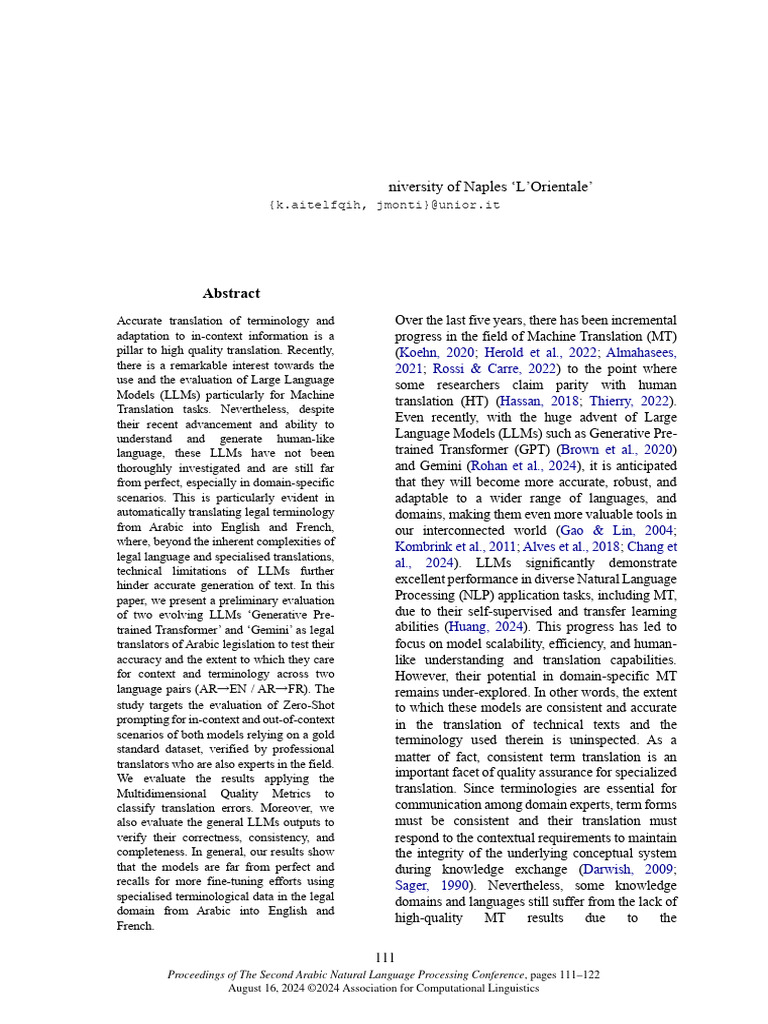 Evaluating LLMs for Legal Arabic Translation | PDF | Translations ...