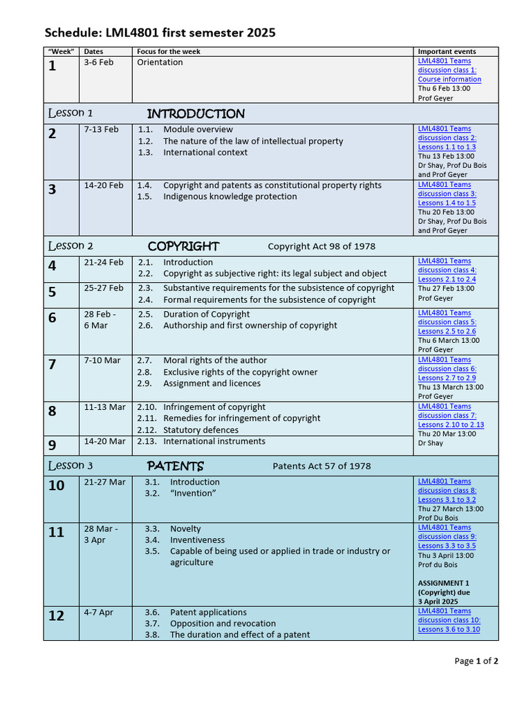 LML4801-25-S1_Weekly Schedule | PDF | Patent | Copyright