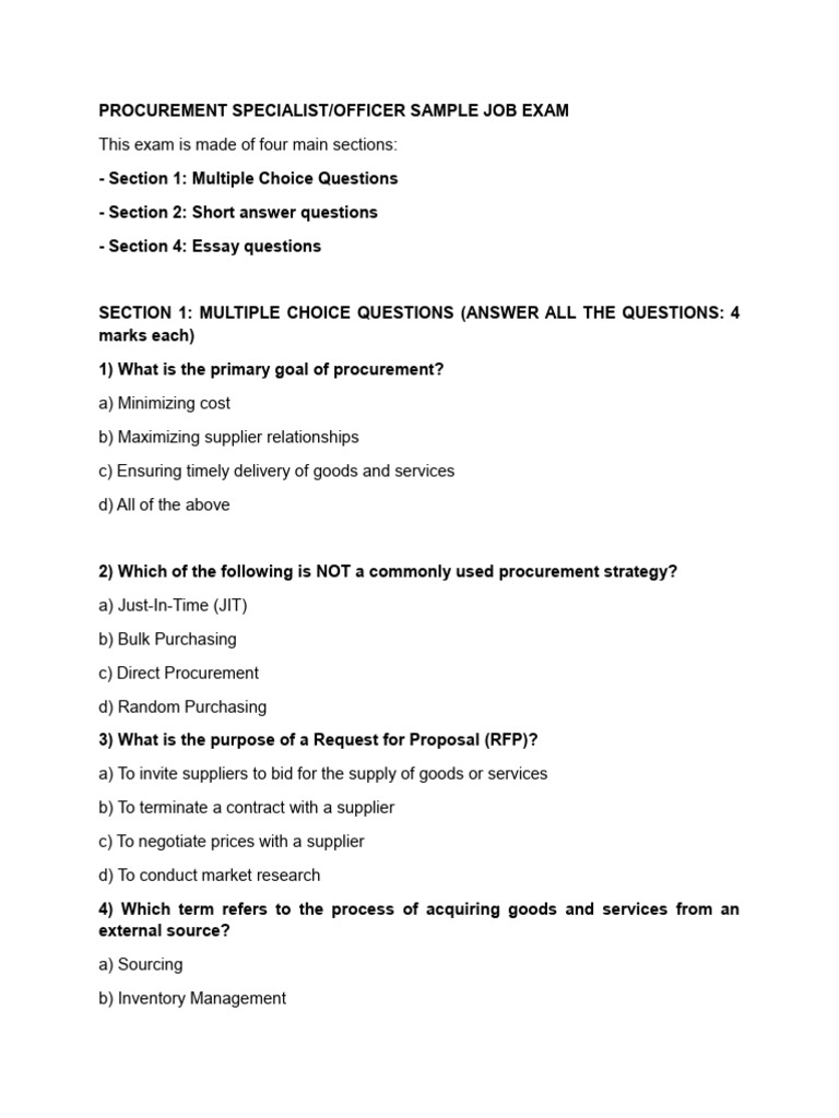 Procurement Specialist Exam Sample | PDF | Procurement | Business
