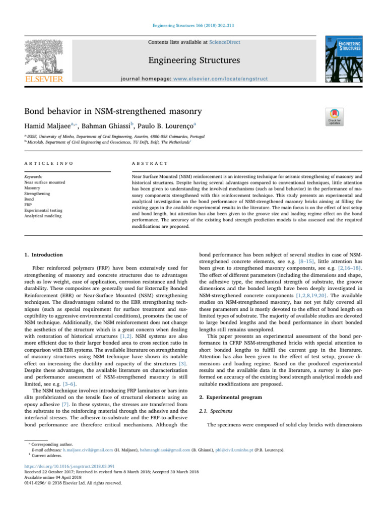 Bond Behavior in NSM-Strengthened Masonry | PDF | Strength Of Materials ...