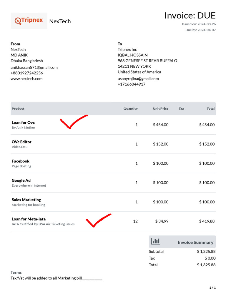 Invoice for Marketing Services - NexTech | PDF | Business Documents