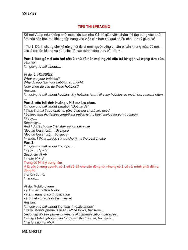 VSTEP B2 Speaking Tips Guide | PDF | Swimming | Laughter