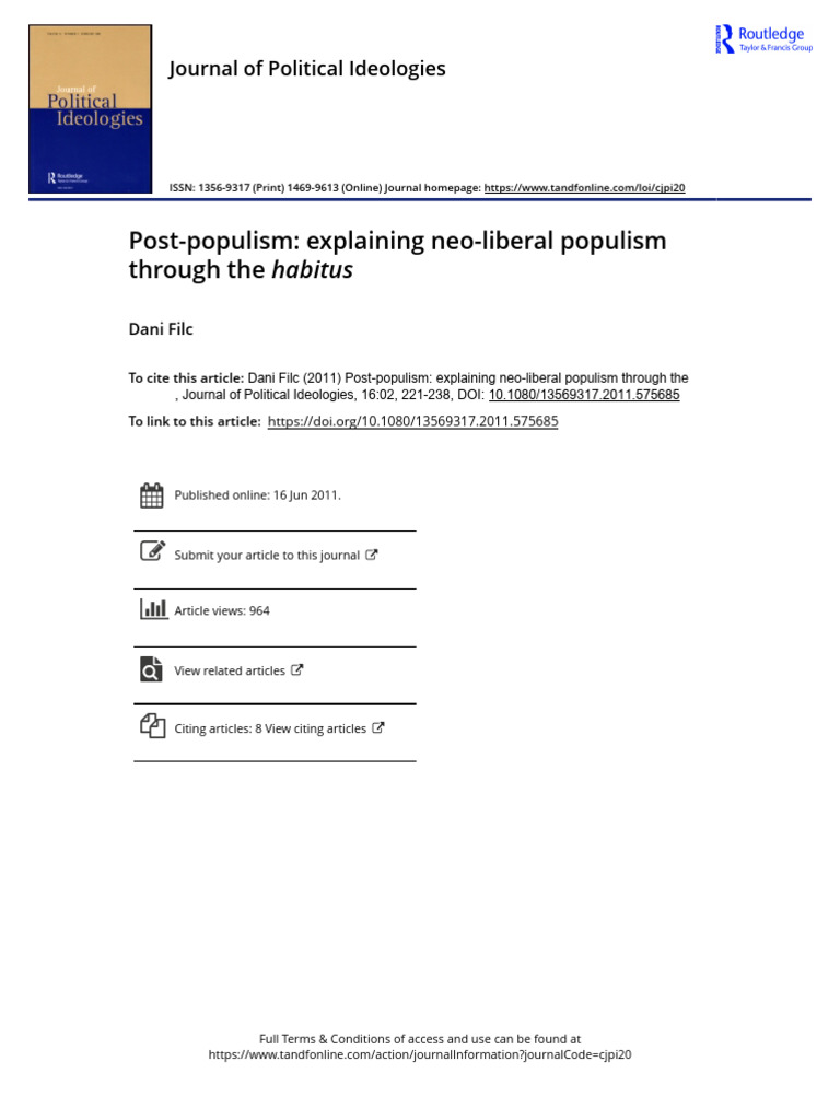 Post Populism Explaining Neo Liberal Populism Through The Habitus | PDF ...