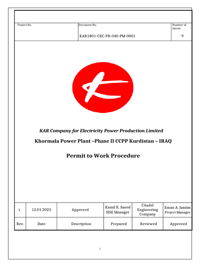 HSE Permit to Work Procedure Template | PDF | Workplace | Working ...