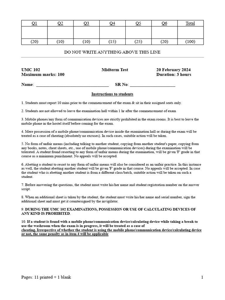 UMC 102 Midterm Test Instructions | PDF | Integer (Computer Science ...
