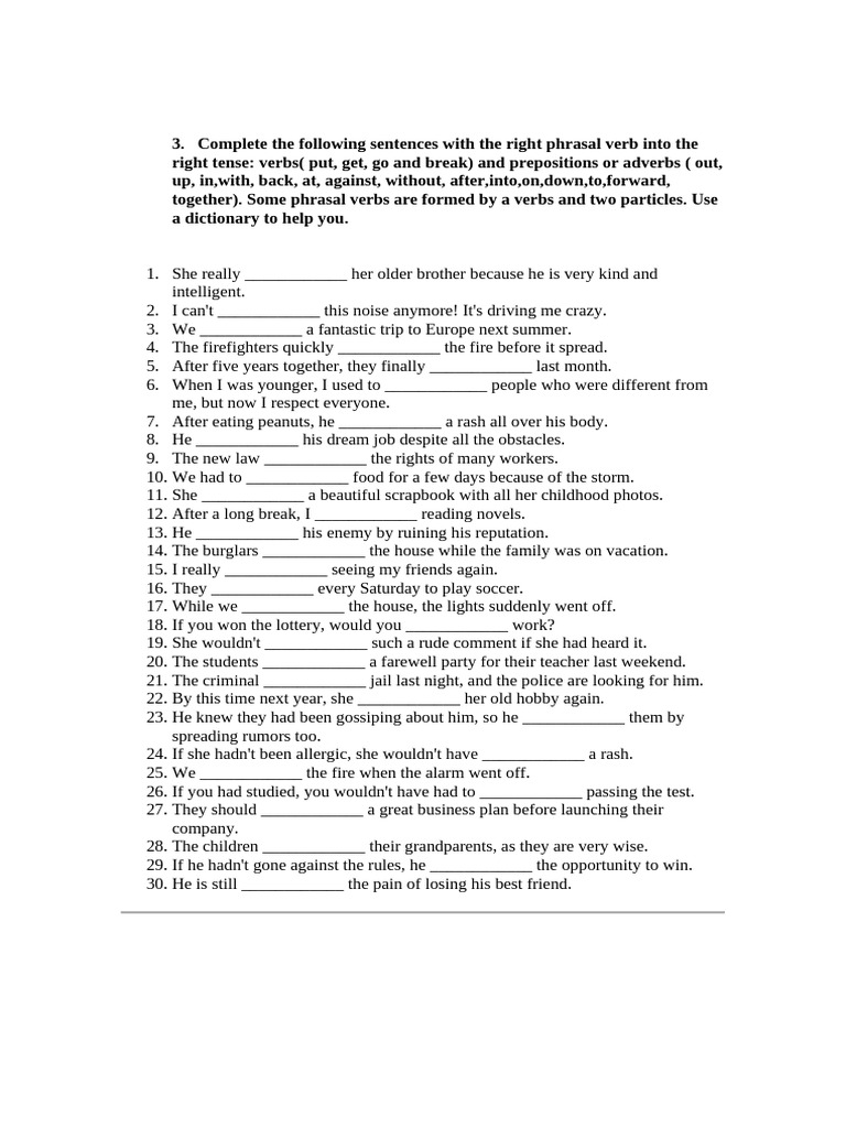 Phrasal Verbs Practice Exercises | PDF | Language Mechanics | Grammar