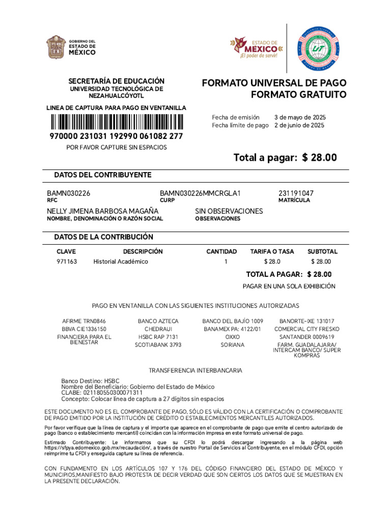Formato de Pago Universal With Primefaces | PDF | Economias | Finanzas ...