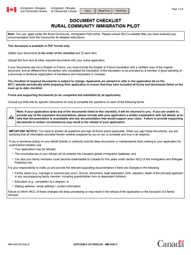 IMM 0246 E - Document Checklist - Rural Community Immigration Pilot ...