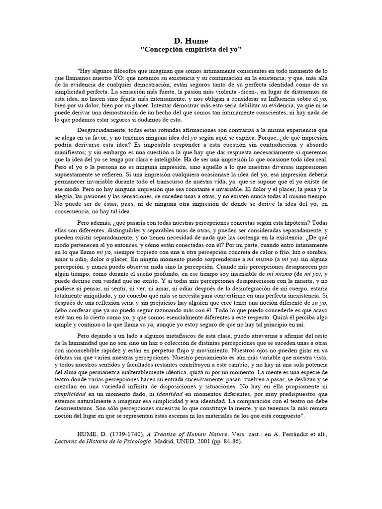 Empirismo y la Concepción del Yo en Hume | PDF | David Hume | Evidencia