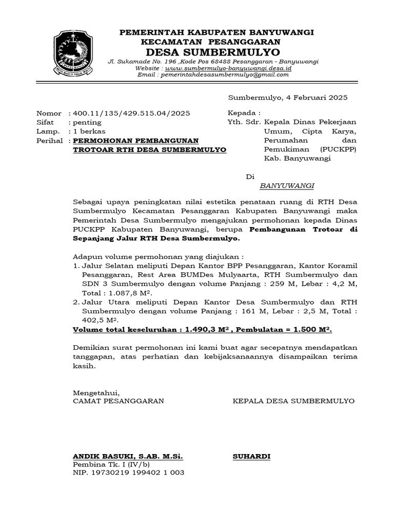 Permohonan Pembangunan Trotoar RTH | PDF
