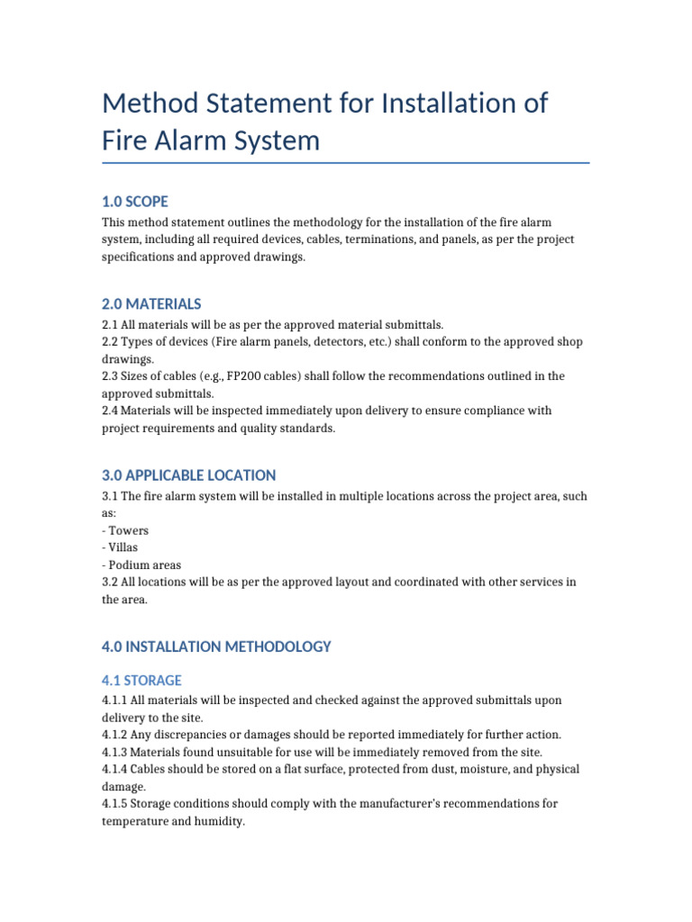 Fire Alarm System Installation Method Statement | PDF