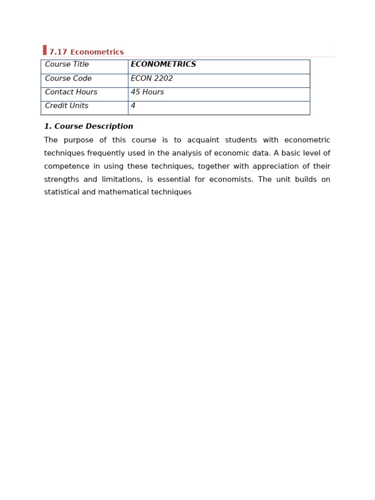 Econometrics Course Overview | PDF | Regression Analysis | Autocorrelation