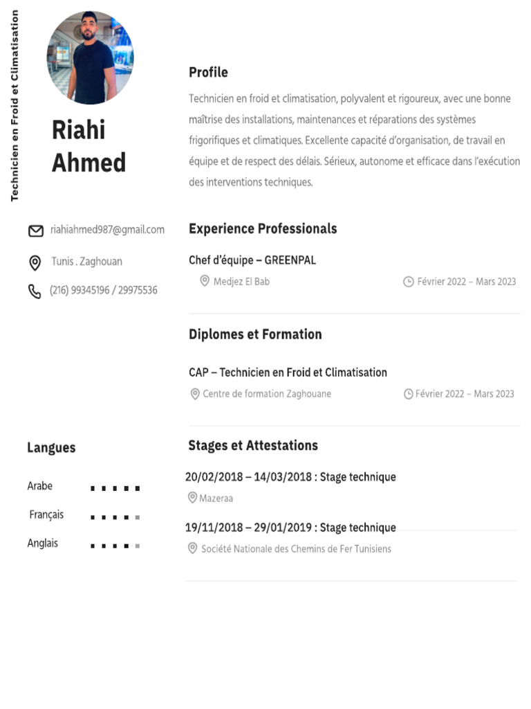 Profil d'Ahmed Riahi en Froid et Climatisation | PDF