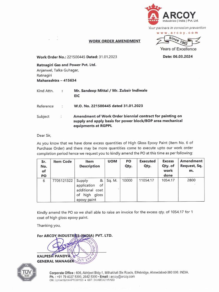 Amendment of Work Order | PDF