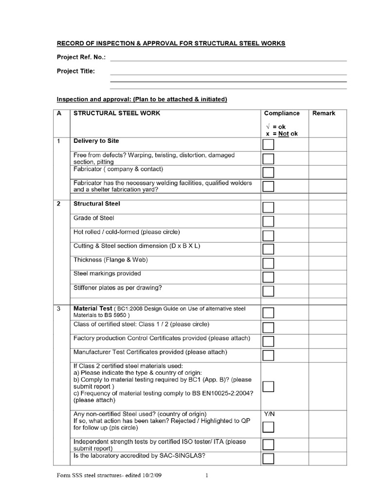Structural Steel Inspection Record | PDF