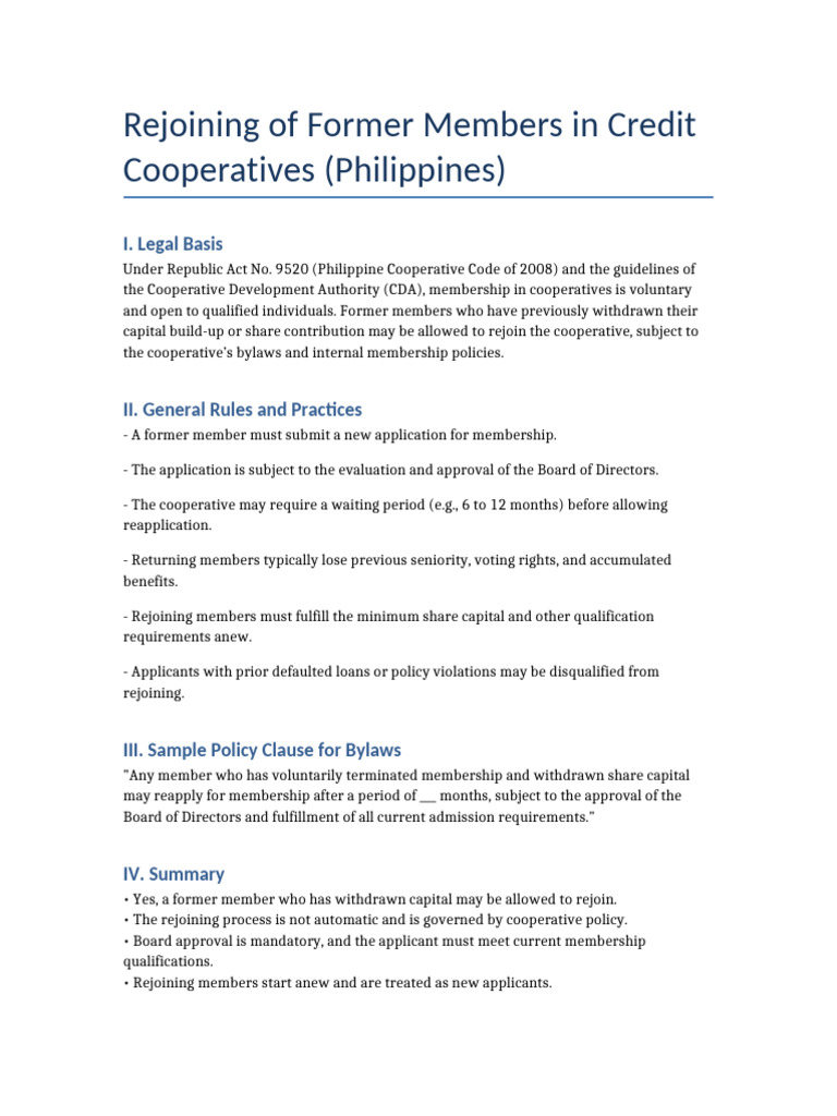 Rejoining Credit Cooperatives in the Philippines | PDF