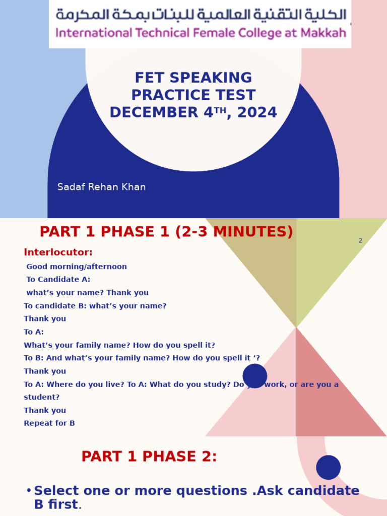 FET Speaking Test Practice Guide | PDF