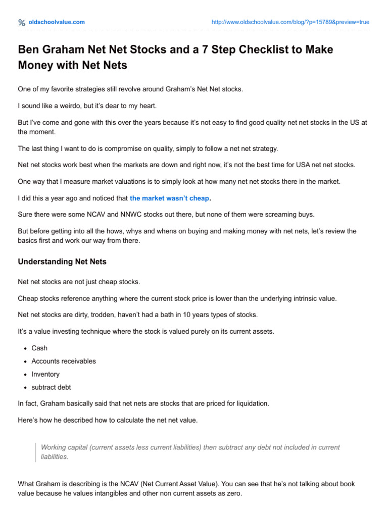 Ben Graham's Net Net Stocks Guide | PDF | Stocks | Valuation (Finance)