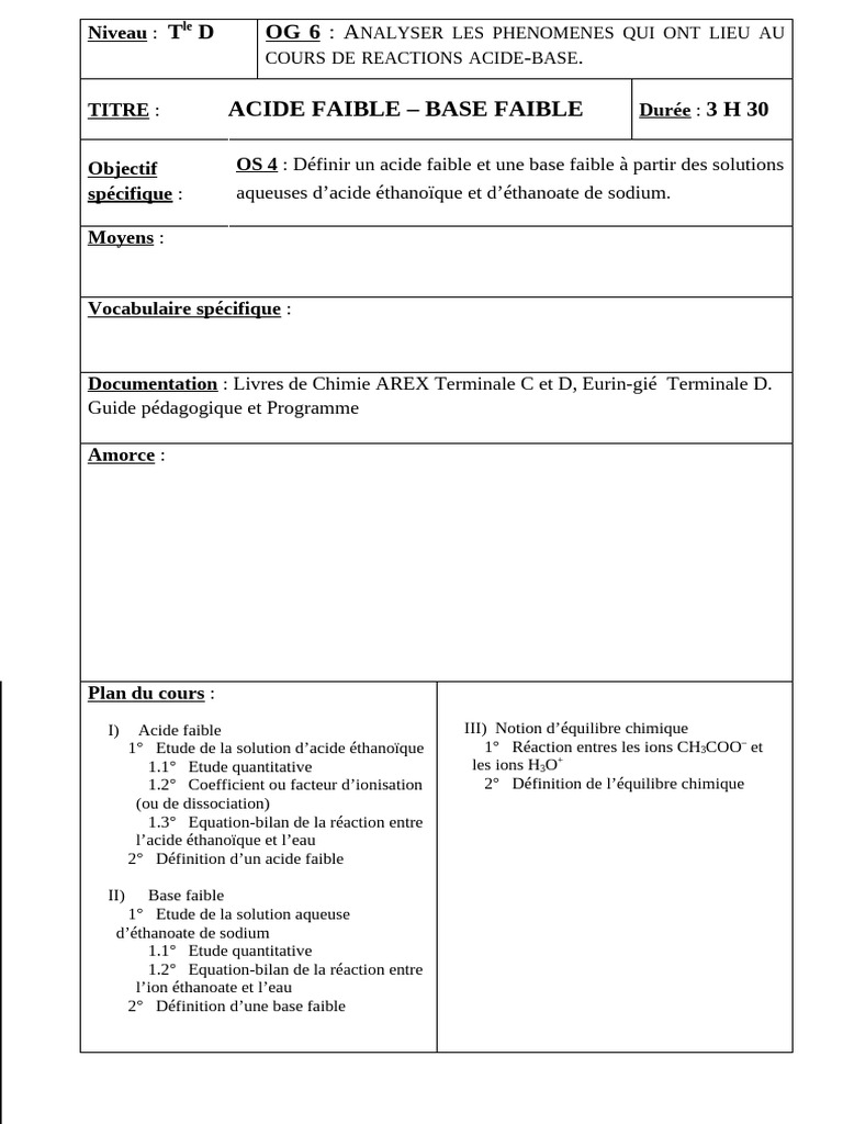 Acides et bases faibles en chimie | PDF | Dissociation (chimie) | Acide