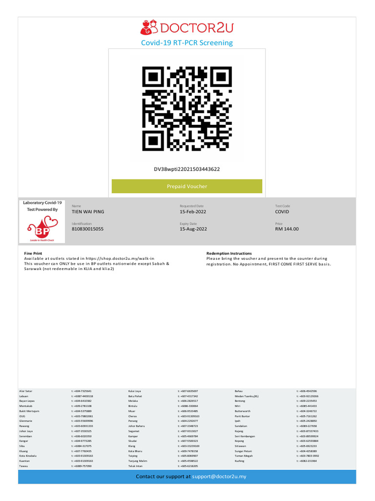 Covid-19 RT-PCR Screening: DV38wpti22021503443622 | PDF