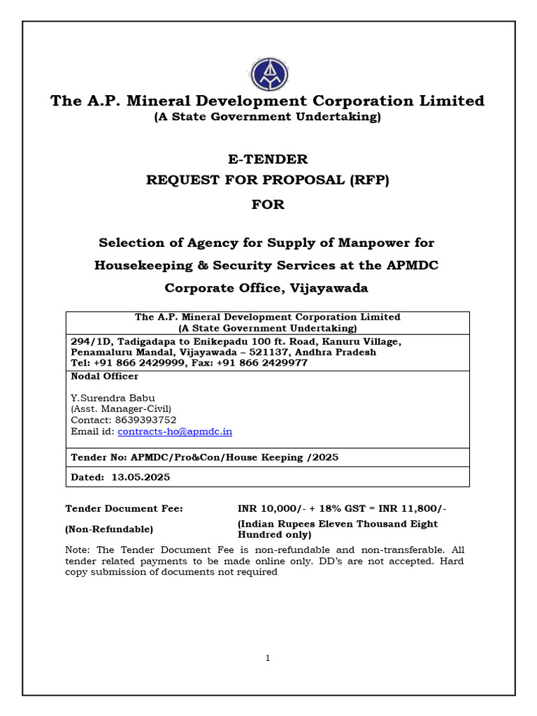 APMDC E-Tender for Housekeeping & Security | PDF | Limited Liability ...